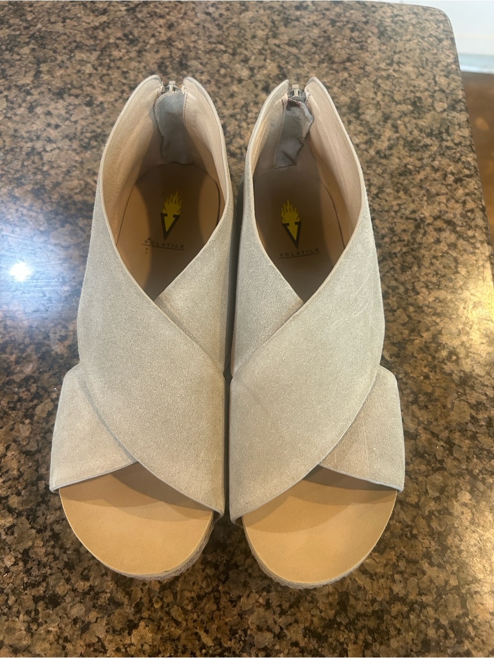 Volatile Neutral Taupe Crisscross Open-Toe Mules